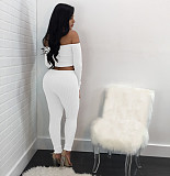 Knitted Off Shoulder Crop Tops Leggings Pants Set JLY-19274