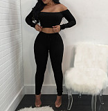 Knitted Off Shoulder Crop Tops Leggings Pants Set JLY-19274