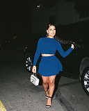 Long Sleeve Crop Top Pleated Skirt Two Piece Set WSM-5279