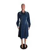 Single-breasted Ripped Long Sleeve Denim Coat LX-3523