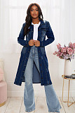 Single-breasted Ripped Long Sleeve Denim Coat LX-3523