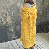 Hooded Solid Knitted Long Cardigan Twist Sweater Coat OYW-0601