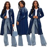 Single-breasted Ripped Long Sleeve Denim Coat LX-3523