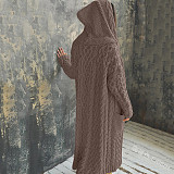 Hooded Solid Knitted Long Cardigan Twist Sweater Coat OYW-0601