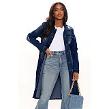Single-breasted Ripped Long Sleeve Denim Coat LX-3523
