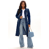 Single-breasted Ripped Long Sleeve Denim Coat LX-3523