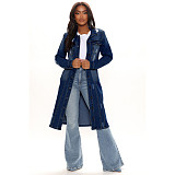 Single-breasted Ripped Long Sleeve Denim Coat LX-3523