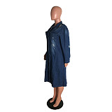 Single-breasted Ripped Long Sleeve Denim Coat LX-3523