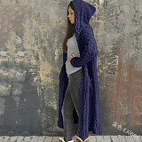 Hooded Solid Knitted Long Cardigan Twist Sweater Coat OYW-0601