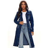 Single-breasted Ripped Long Sleeve Denim Coat LX-3523