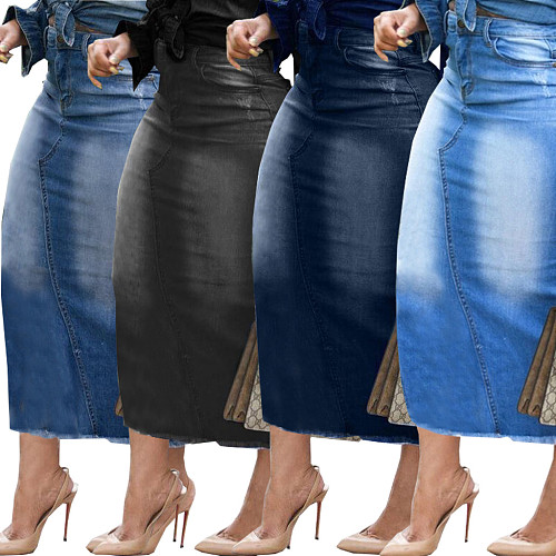 High Waist Casual Stretch Denim Maxi Pencil Skirt HSF-2614