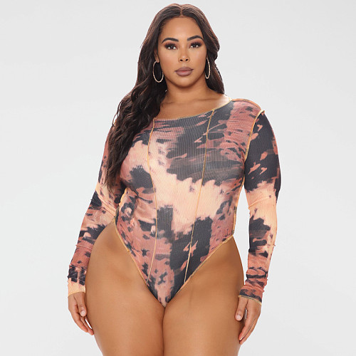 Tie Dye Long Sleeve O Neck One-piece Bodysuit OSS-232