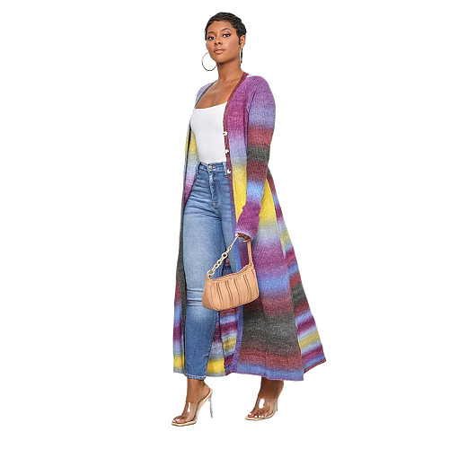 Rainbow Long Cardigan Office Lady Loose Sweater ASL-6537