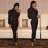 Ruffles Single Shoulder High Waist One Piece Jumpsuit JLY-19276