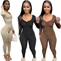 Solid Casual Skinny Long Sleeve One Piece Jumpsuits FSL-187