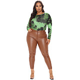 Tie Dye Long Sleeve O Neck One-piece Bodysuit OSS-232