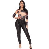 Tie Dye Long Sleeve O Neck One-piece Bodysuit OSS-232
