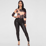 Tie Dye Long Sleeve O Neck One-piece Bodysuit OSS-232