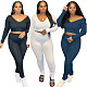 V-neck Knitted Long Sleeve Crop Top Long Pants Set XMY-9345
