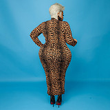 High Waist Print Long Sleeve O Neck Plus Size Dress OSS-21401