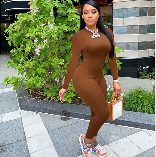 O Neck Long Sleeve Bodycon One Piece Jumpsuit SHA-86285