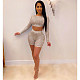 Sequin Long Sleeve Crop Tops Bodycon Shorts Outfit LSL-6313