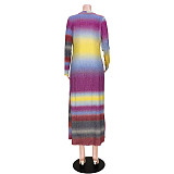Rainbow Long Cardigan Office Lady Loose Sweater ASL-6537