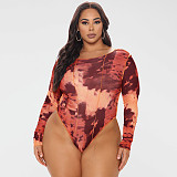 Tie Dye Long Sleeve O Neck One-piece Bodysuit OSS-232