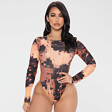 Tie Dye Long Sleeve O Neck One-piece Bodysuit OSS-232