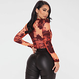 Tie Dye Long Sleeve O Neck One-piece Bodysuit OSS-232