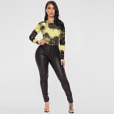 Tie Dye Long Sleeve O Neck One-piece Bodysuit OSS-232