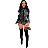 Plaid Print Long Sleeve Bodycon One Piece Romper HMS-5530