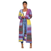 Rainbow Long Cardigan Office Lady Loose Sweater ASL-6537