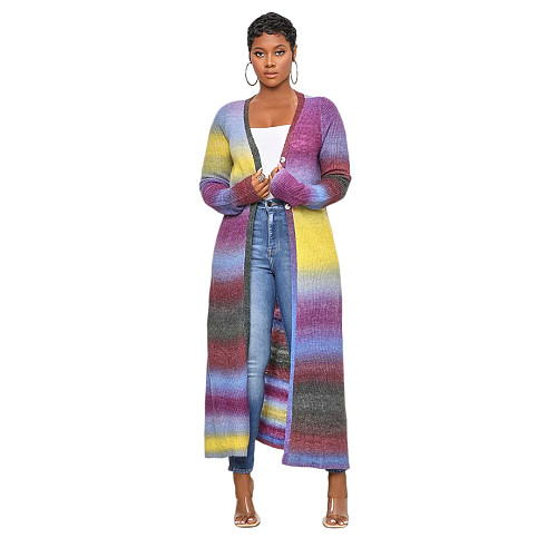 Rainbow Long Cardigan Office Lady Loose Sweater ASL-6537
