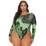 Tie Dye Long Sleeve O Neck One-piece Bodysuit OSS-232