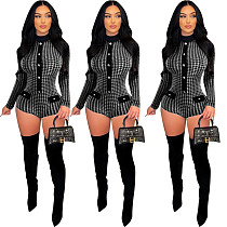Plaid Print Long Sleeve Bodycon One Piece Romper HMS-5530