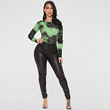 Tie Dye Long Sleeve O Neck One-piece Bodysuit OSS-232