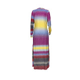Rainbow Long Cardigan Office Lady Loose Sweater ASL-6537