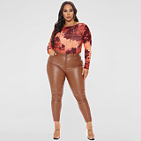 Tie Dye Long Sleeve O Neck One-piece Bodysuit OSS-232