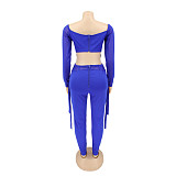 Mesh Patchwork Long Sleeve Crop Top Pencil Pants Set HANI-068