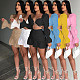 Lace Up Lantern Sleeve Crop Top Pleated Mini Skirts Set AL-267