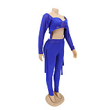 Mesh Patchwork Long Sleeve Crop Top Pencil Pants Set HANI-068