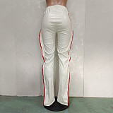 PU Leather Elastic Waist Side Ruffle Patchwork Pants BN-9312