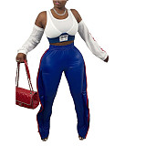 PU Leather Elastic Waist Side Ruffle Patchwork Pants BN-9312