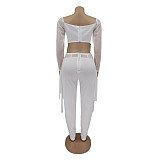 Mesh Patchwork Long Sleeve Crop Top Pencil Pants Set HANI-068