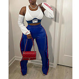 PU Leather Elastic Waist Side Ruffle Patchwork Pants BN-9312