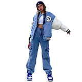 Long Sleeve Single Breasted Denim Baseball Jacket WSY-5908