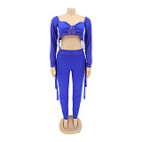 Mesh Patchwork Long Sleeve Crop Top Pencil Pants Set HANI-068