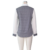 Patchwork Houndstooth Button Up Turn Down Shirt ZS-0424