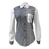 Patchwork Houndstooth Button Up Turn Down Shirt ZS-0424